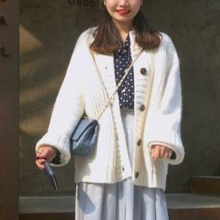 Buttoned Knit Cardigan White - One Size