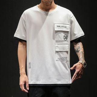 Mock Two-piece Elbow-sleeve Cargo T-shirt