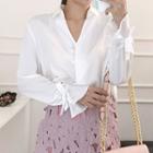 Beribboned-sleeve Chiffon Blouse