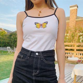 Butterfly Print Contrast Trim Cropped Camisole Top