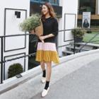 Pleats-hem Color-block Midi Dress