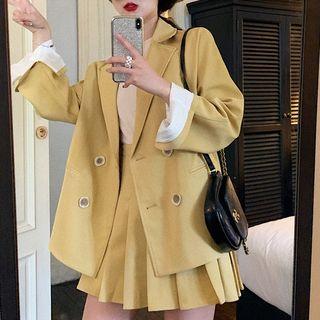 Double Breasted Blazer / Pleated Mini Skirt