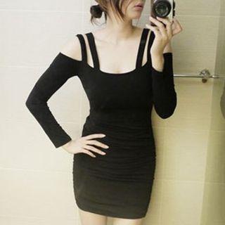 Strappy Cutout Shoulder Long-sleeve Dress