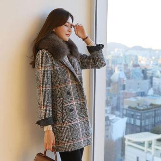 Notch-lapel Double-breasted Checked Coat