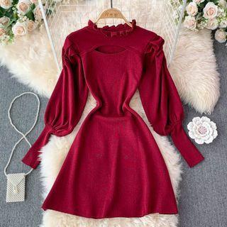 Frilled Keyhole Knit Dress