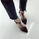 Faux-suede Studded Chunky-heel Pumps