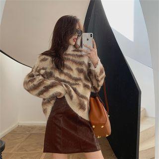 Zebra Print Sweater / Mini A-line Skirt