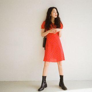 Puff-sleeve Heart A-line Dress