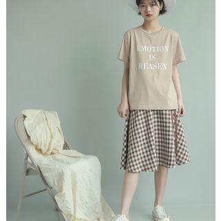Short-sleeve Letter T-shirt Khaki - One Size