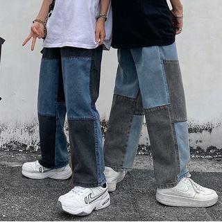 Couple Matching Two Tone Wide-leg Jeans