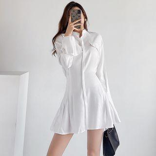Bell-sleeve Satin Mini Shirtdress