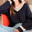 Cable Knit Sweater Navy Blue - One Size