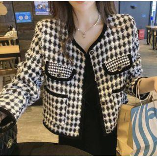 Argyle Single-breasted Cropped Jacket