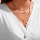 Layered Pendant Necklace 8909 - Silver - One Size