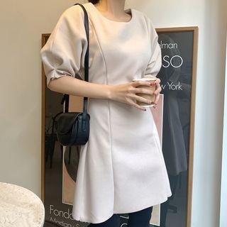 Short Puff-sleeve Wool Blend Dress