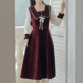 Puff-sleeve Bow Collar A-line Dress