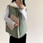 Faux Fur Trim Padded Zip Vest