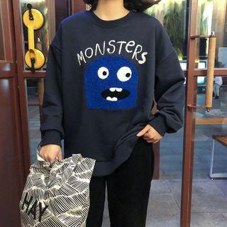 Monster Print Pullover Navy Blue - One Size