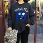 Monster Print Pullover Navy Blue - One Size
