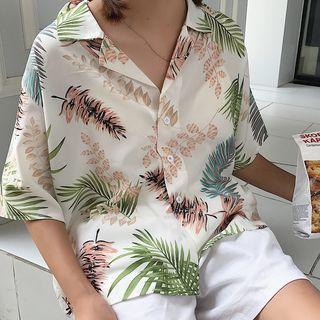 Short-sleeve Leaf Print Shirt White - One Size