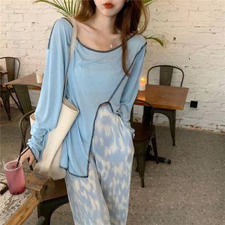 Long-sleeve Irregular Top / Tie-dyed Pants