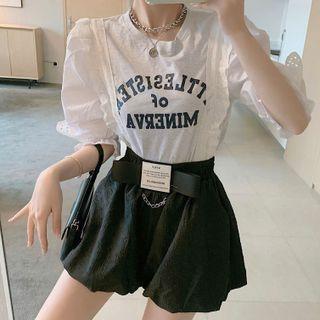 Set: Short-sleeve Paneled T-shirt + Wide-leg Shorts