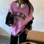 Long-sleeve Embroidered Color-block Sweatshirt