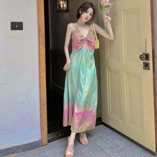 Gradient Sleeveless Deep V-neck Midi Sundress