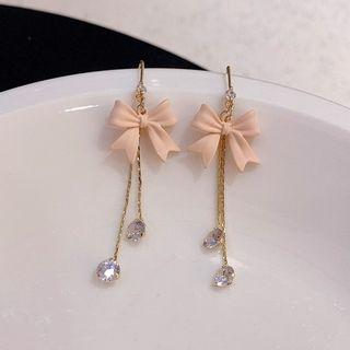 Rhinestone Bow Drop Earring 1 Pair - Tangerine Pink & Gold - One Size