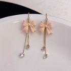Rhinestone Bow Drop Earring 1 Pair - Tangerine Pink & Gold - One Size