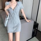 Short-sleeve Hooded Zip-up A-line Dress