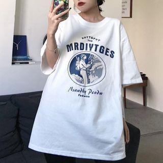 Climber Print Elbow-sleeve T-shirt