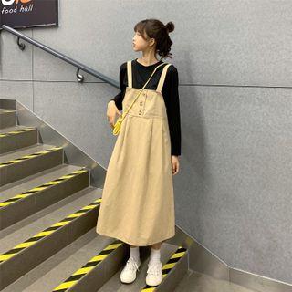 Midi Jumper Dress / Long-sleeve Plain T-shirt