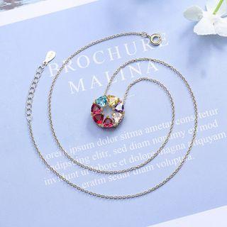Rhinestone Pendant Necklace Red & Blue & Purple & White Rhinestone - Gold - One Size
