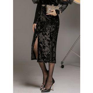 Sequined Long H-line Skirt