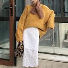 Plain Sweater / Midi Lace Skirt / Scarf