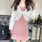 Long-sleeve Pom Pom Accent Top / Mini A-line Dress