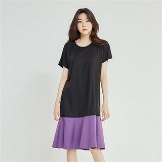 Color-block Short-sleeve Flared Dress
