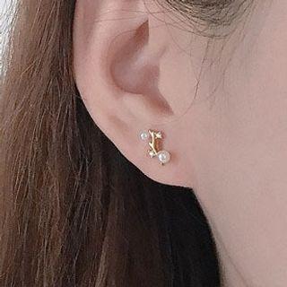 Faux Pearl Branches Sterling Silver Earring