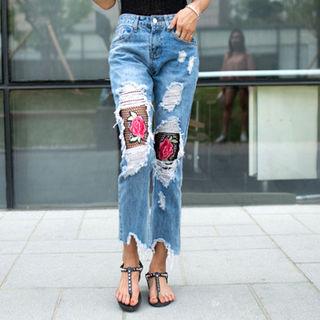Appliqu -detail Frey-hem Jeans