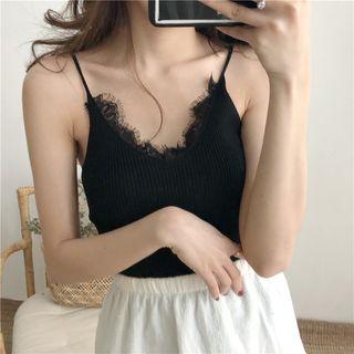 V-neck Lace Trim Knit Camisole Top