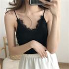 V-neck Lace Trim Knit Camisole Top
