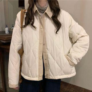 Lettering Embroidered Quilted Shirt Jacket