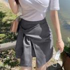 Plain Tie-waist Mini Skirt