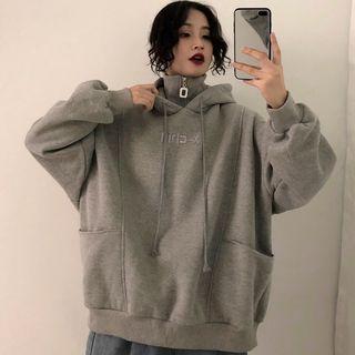 Oversized Zipper Mock-neck Hoodie