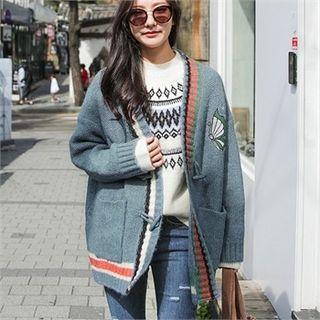 Embroidered Wool Blend Duffle Cardigan