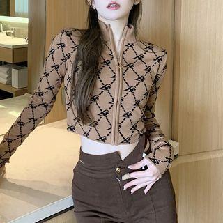 Patterned Cropped Zip Jacket
