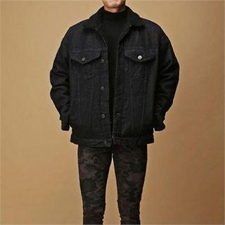 Sherpa-fleece Lined Oversized Denim Jacket Black - One Size