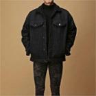 Sherpa-fleece Lined Oversized Denim Jacket Black - One Size