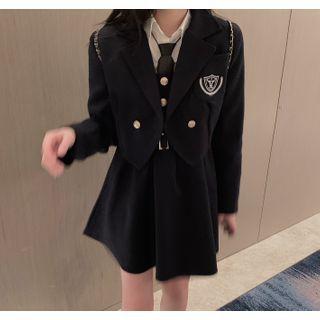 Blazer / Tie Neck Shirt / Spaghetti Strap Mini A-line Dress